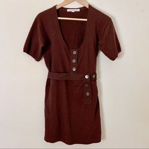 SOLD ⚠️ SOPHOMORE burgundy buttoned belted mini dress XS